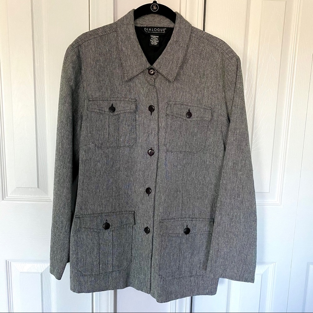 Dialogue Linen Cotton Black/White Jacket, M, EUC